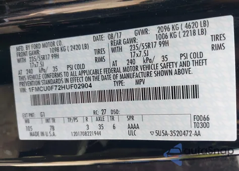 2017 Ford Escape S из США, поврежденный, VIN 1FMCU0F72HUF02904